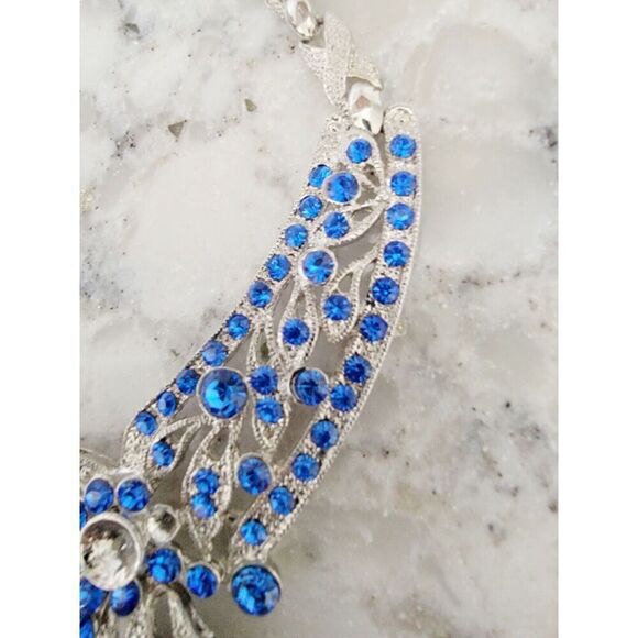 Vintage 80's/90's Necklace Blue Crystal‎ Rhinestone Art Glass *2 Stones MISSING* - Picture 6 of 10
